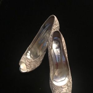 Silver & White Platform Heels